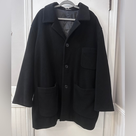 Baracuta Men’s Black Wool Cashmere Blend Overcoat, Made in Bulgaria Size XXL - Picture 2 of 13